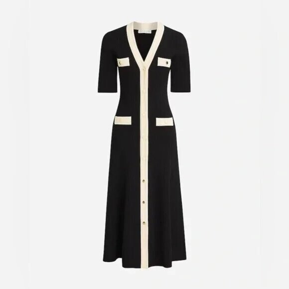 J. Crew Dresses & Skirts - NWT J.Crew Elbow-sleeve Button-up Midi in Black Ribbed Knit Sweater Dress M